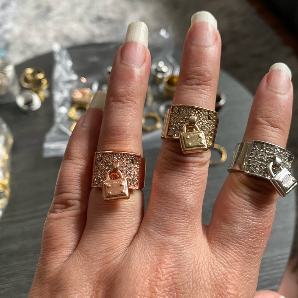 Pave Padlock Statement Ring - Gold, Rose Gold, Silver tone small size 5
